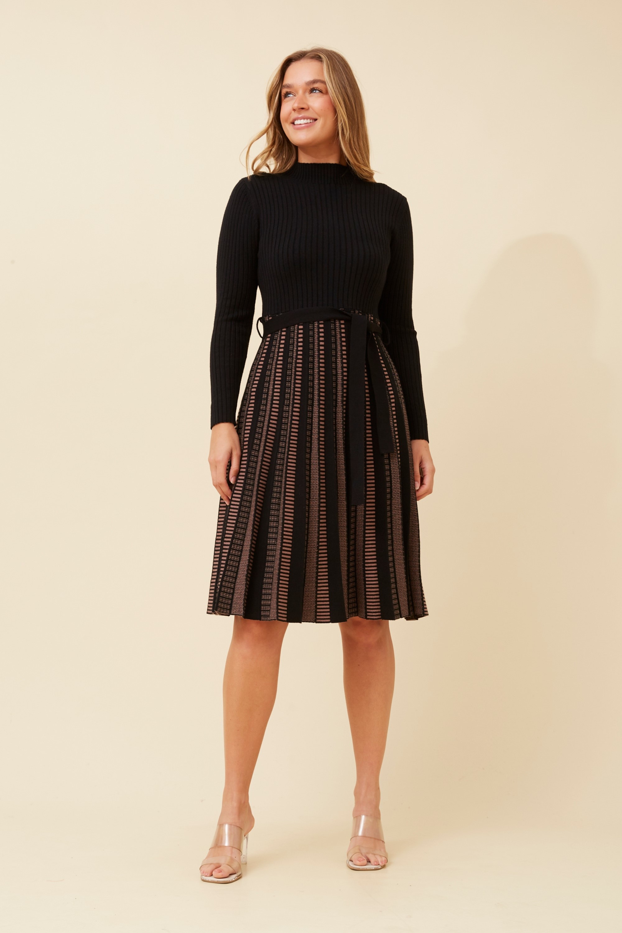 AMRITA FIT AND FLARE KNIT DRESS