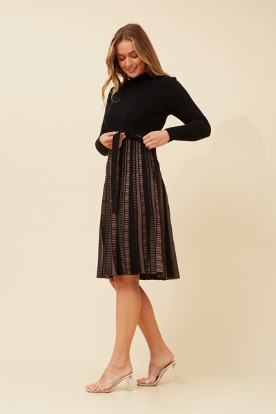 AMRITA FIT AND FLARE KNIT DRESS