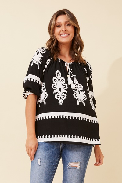 ANDREA BORDER PRINT TOP