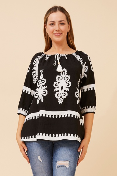 ANDREA BORDER PRINT TOP