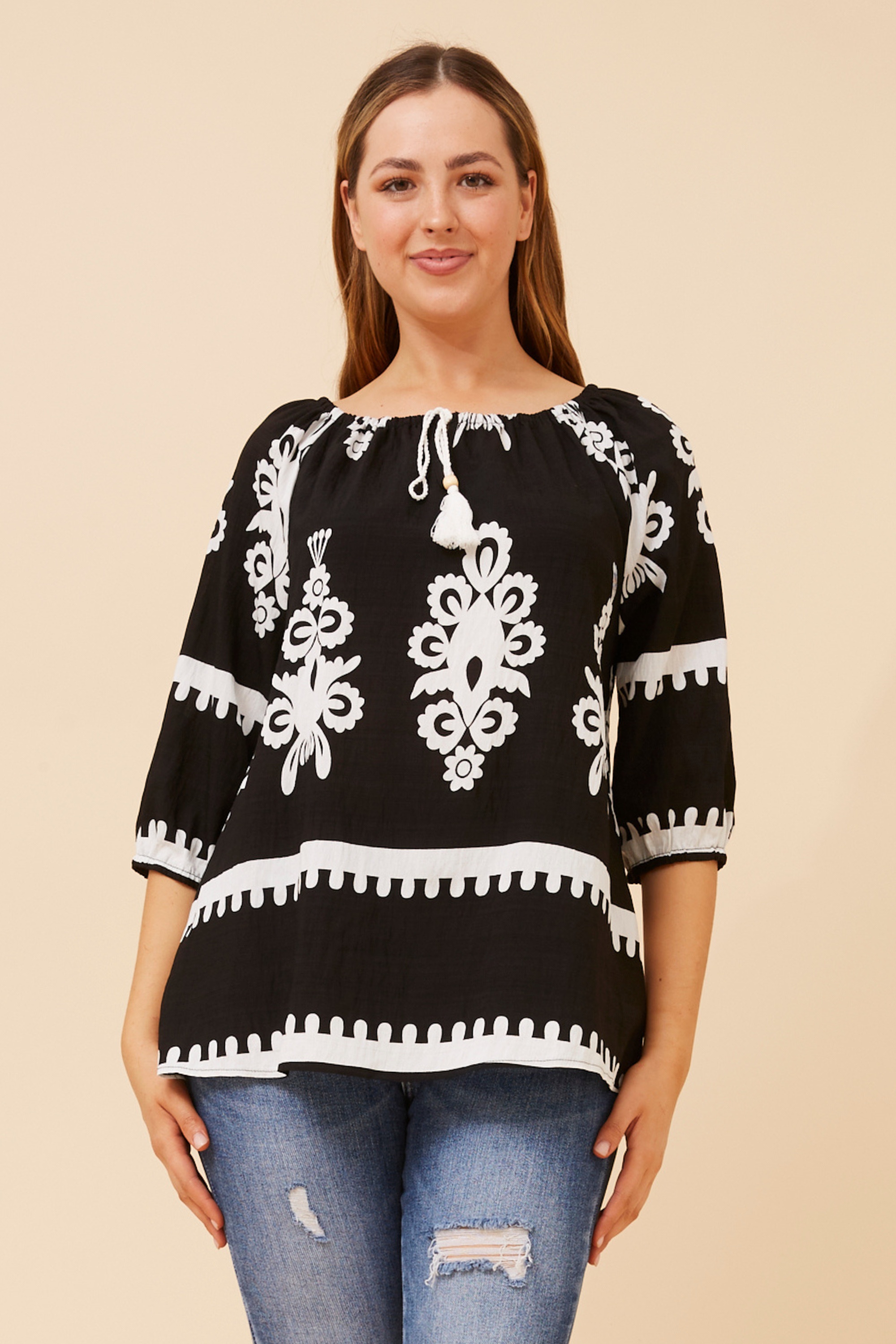 ANDREA BORDER PRINT TOP