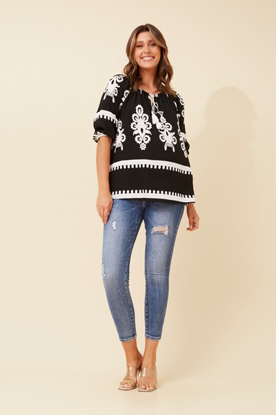 ANDREA BORDER PRINT TOP