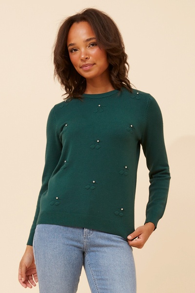 ANGIE CHERRY PATTERN KNIT PULLOVER