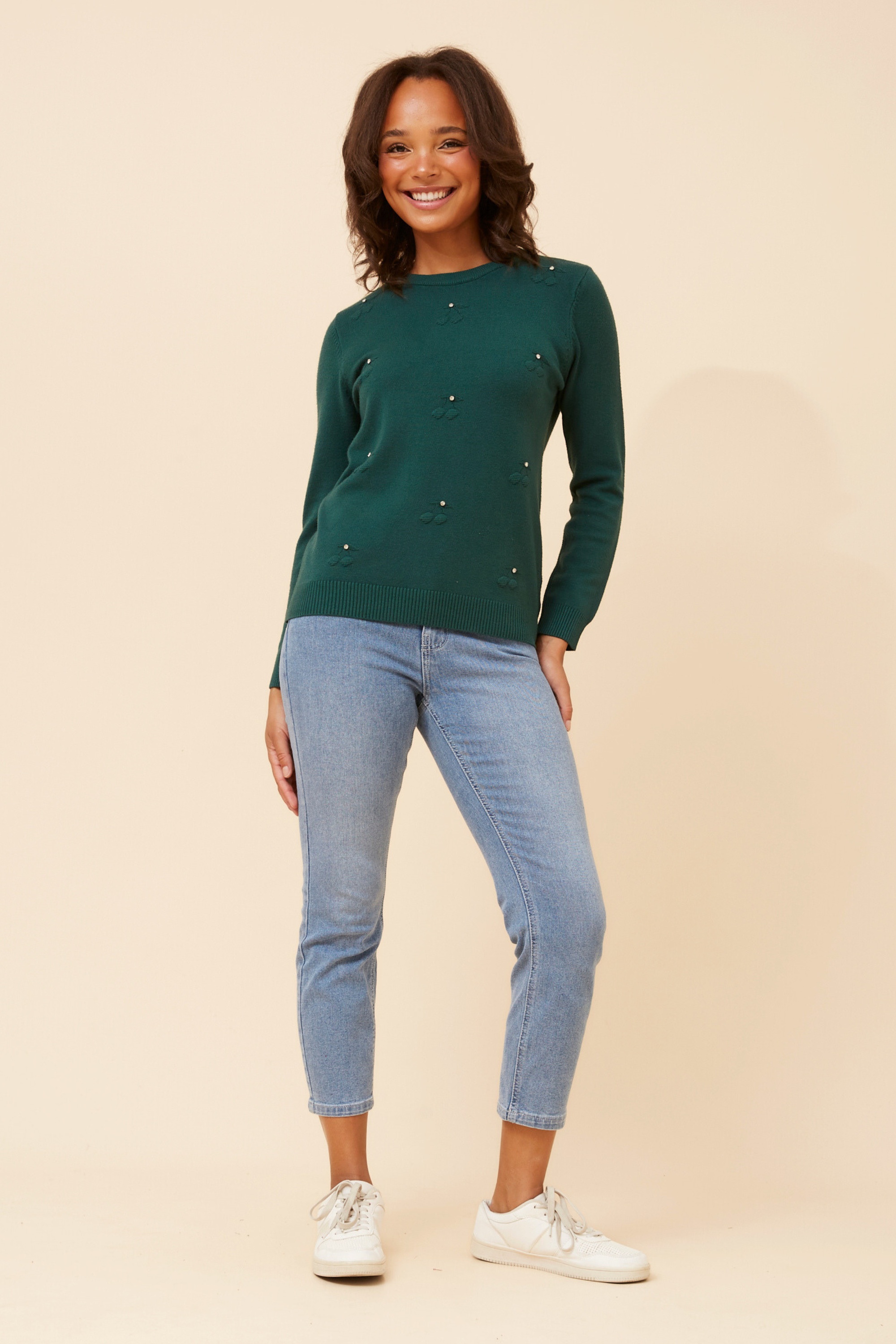 ANGIE CHERRY PATTERN KNIT PULLOVER
