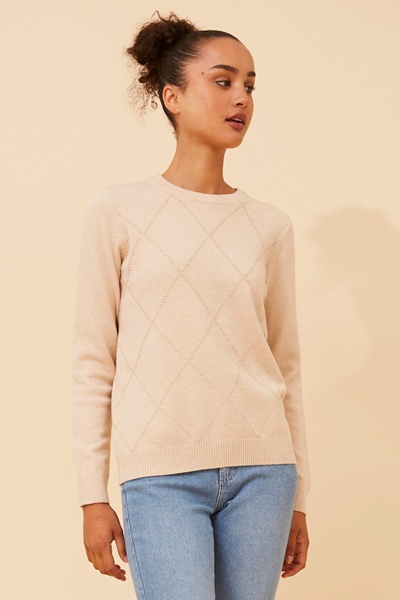 ANGIE DIAMOND PATTERN KNIT PULLOVER
