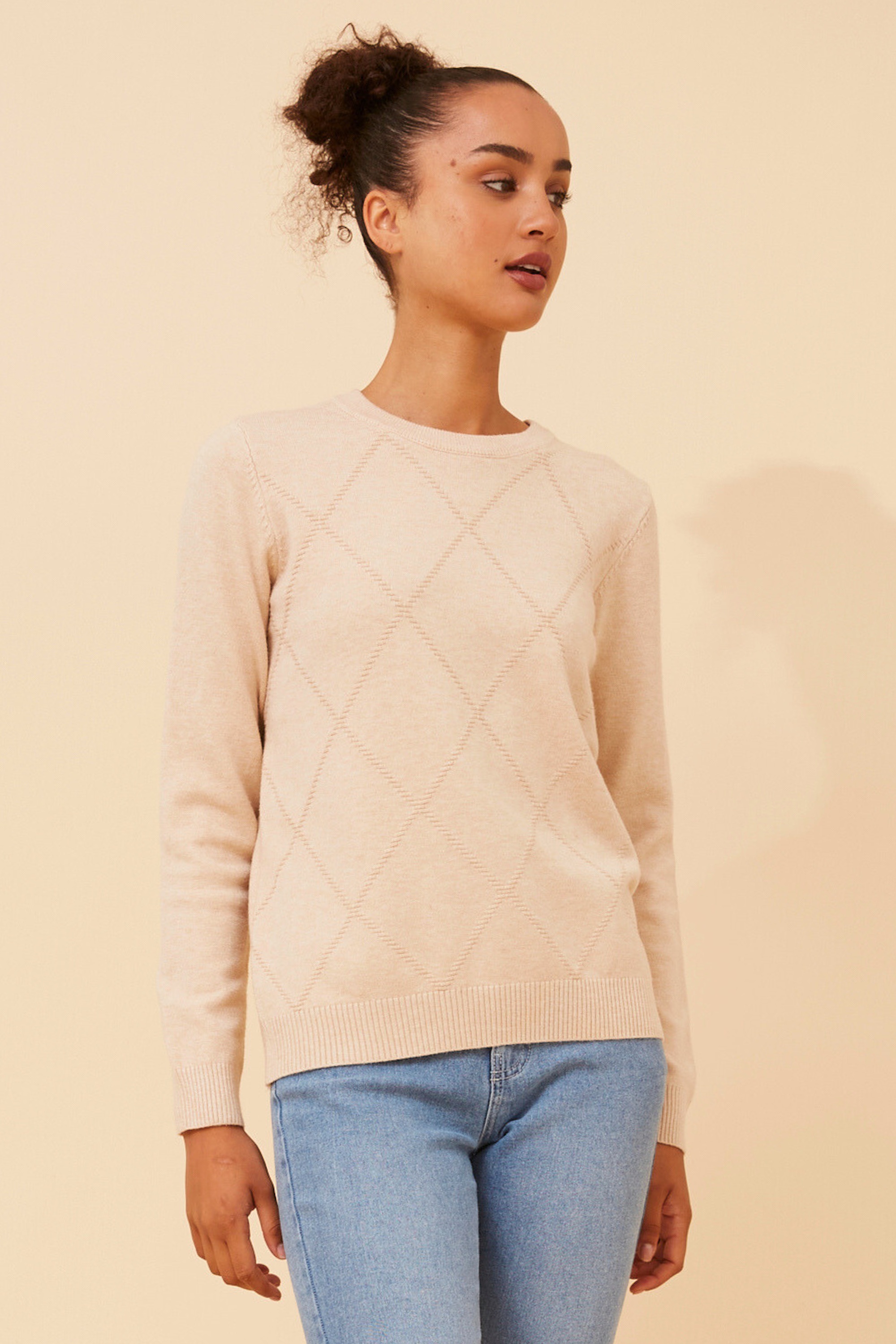 ANGIE DIAMOND PATTERN KNIT PULLOVER