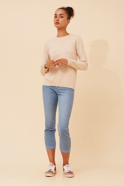 ANGIE DIAMOND PATTERN KNIT PULLOVER