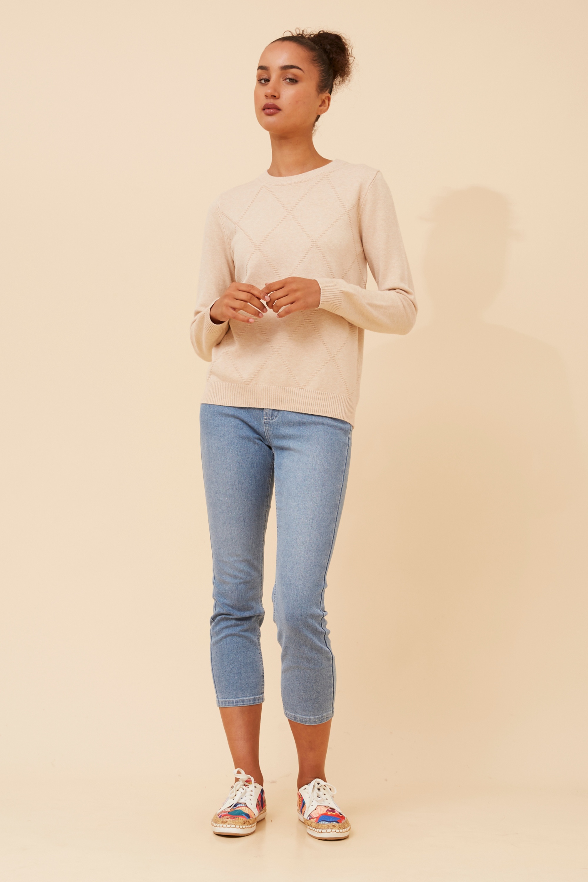 ANGIE DIAMOND PATTERN KNIT PULLOVER