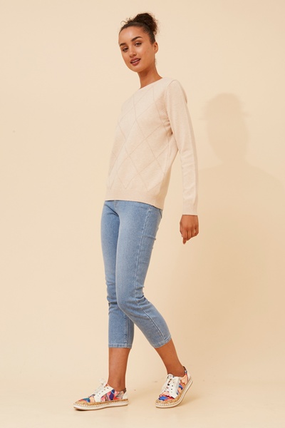 ANGIE DIAMOND PATTERN KNIT PULLOVER