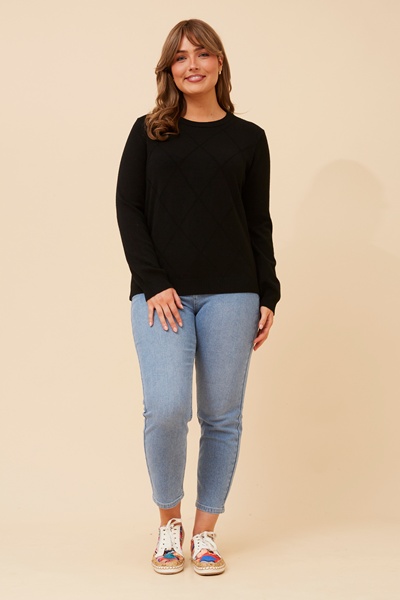 ANGIE DIAMOND PATTERN KNIT PULLOVER