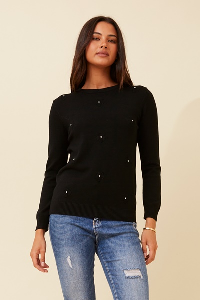 ANGIE FLOWER EMBELLISHED PULLOVER