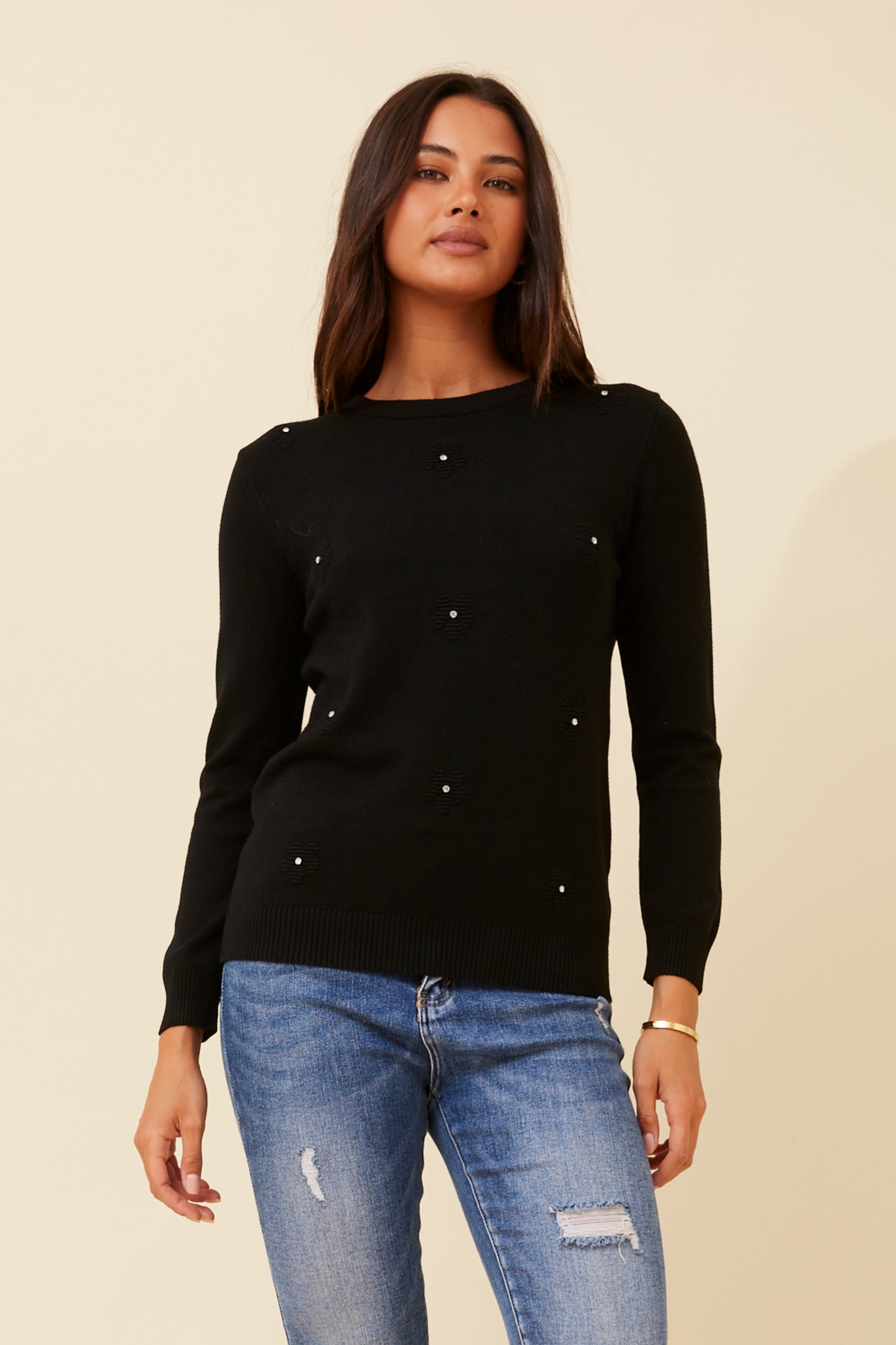 ANGIE FLOWER EMBELLISHED PULLOVER