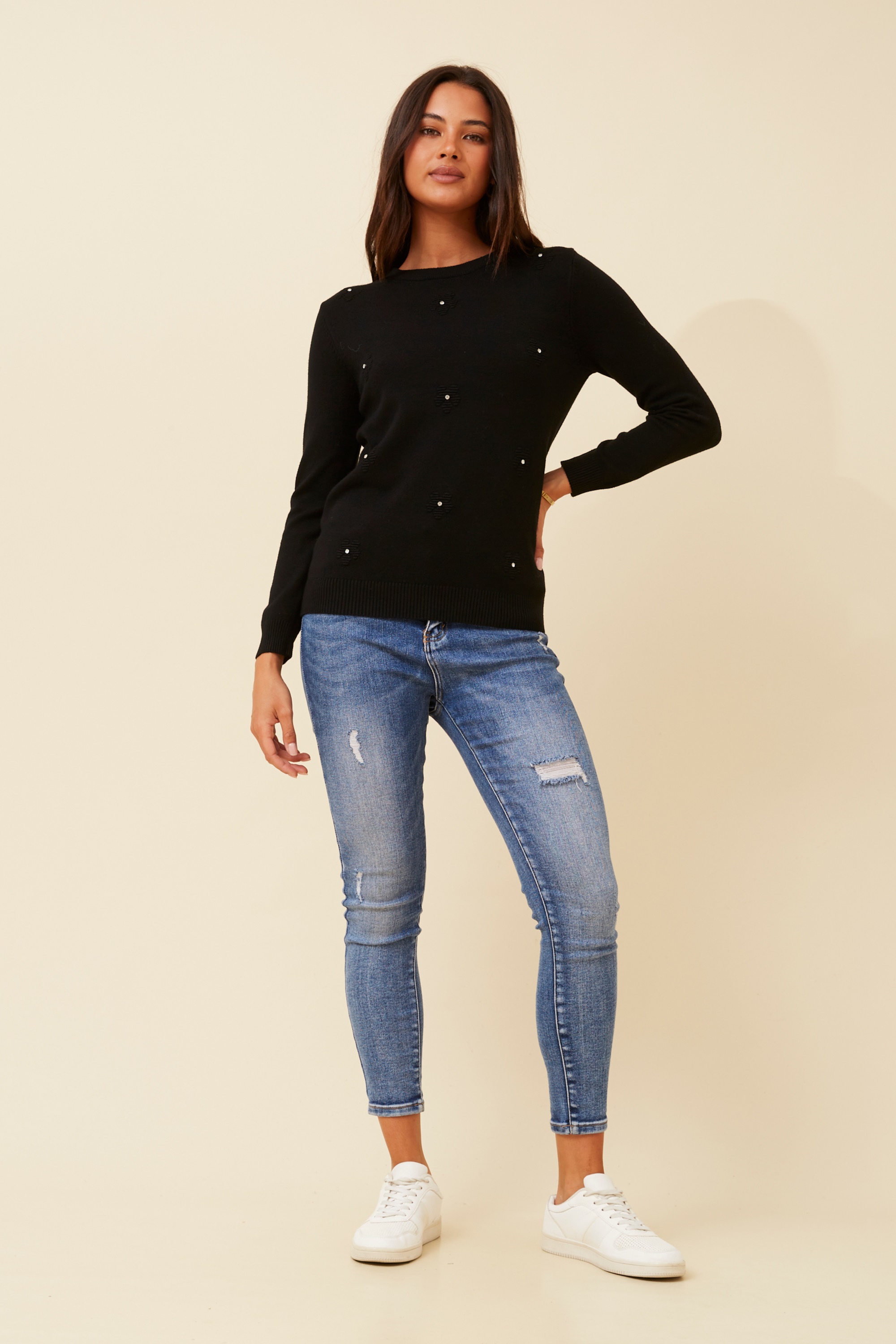 ANGIE FLOWER EMBELLISHED PULLOVER