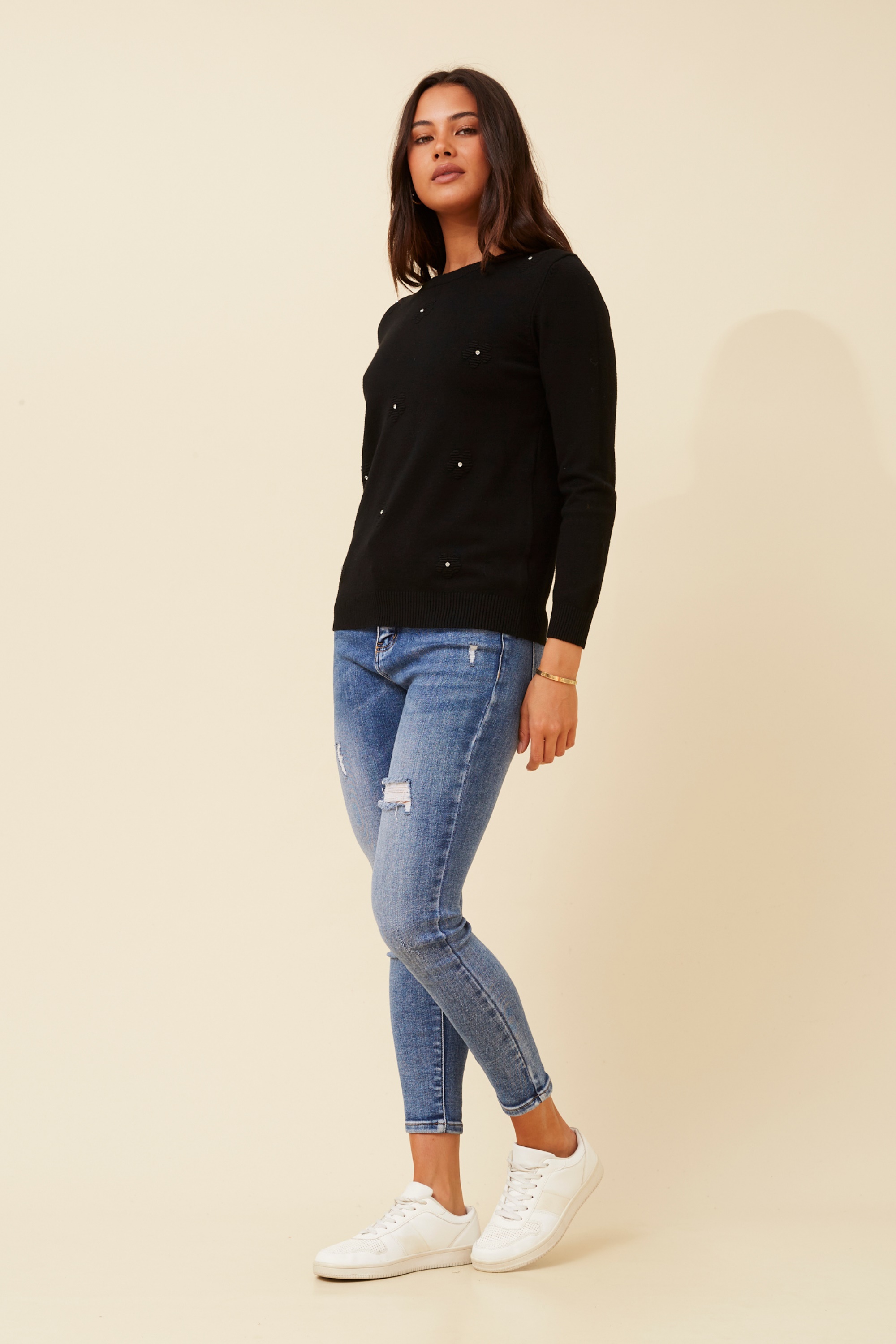 ANGIE FLOWER EMBELLISHED PULLOVER