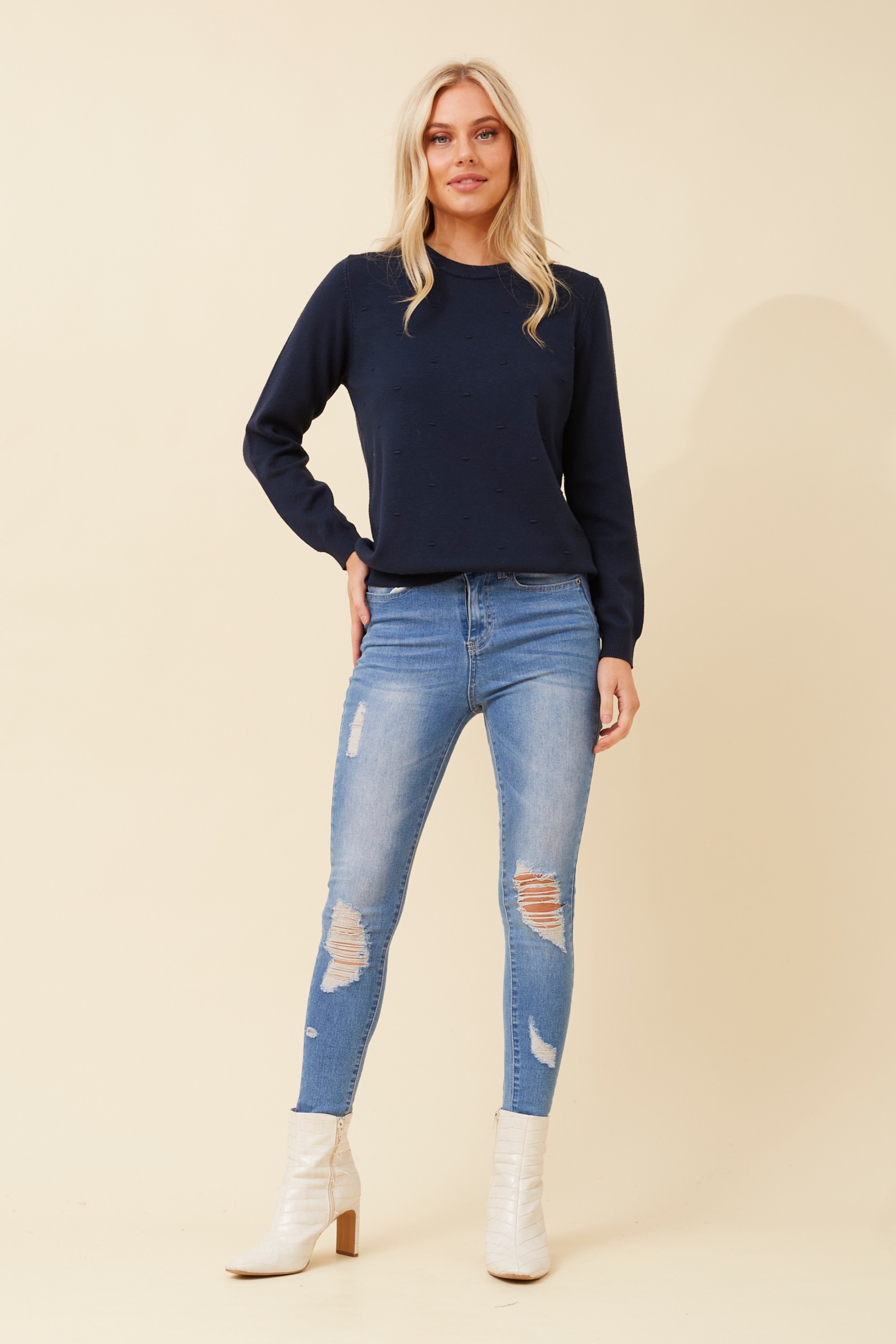 ANGIE POLKA DOT KNIT PULLOVER