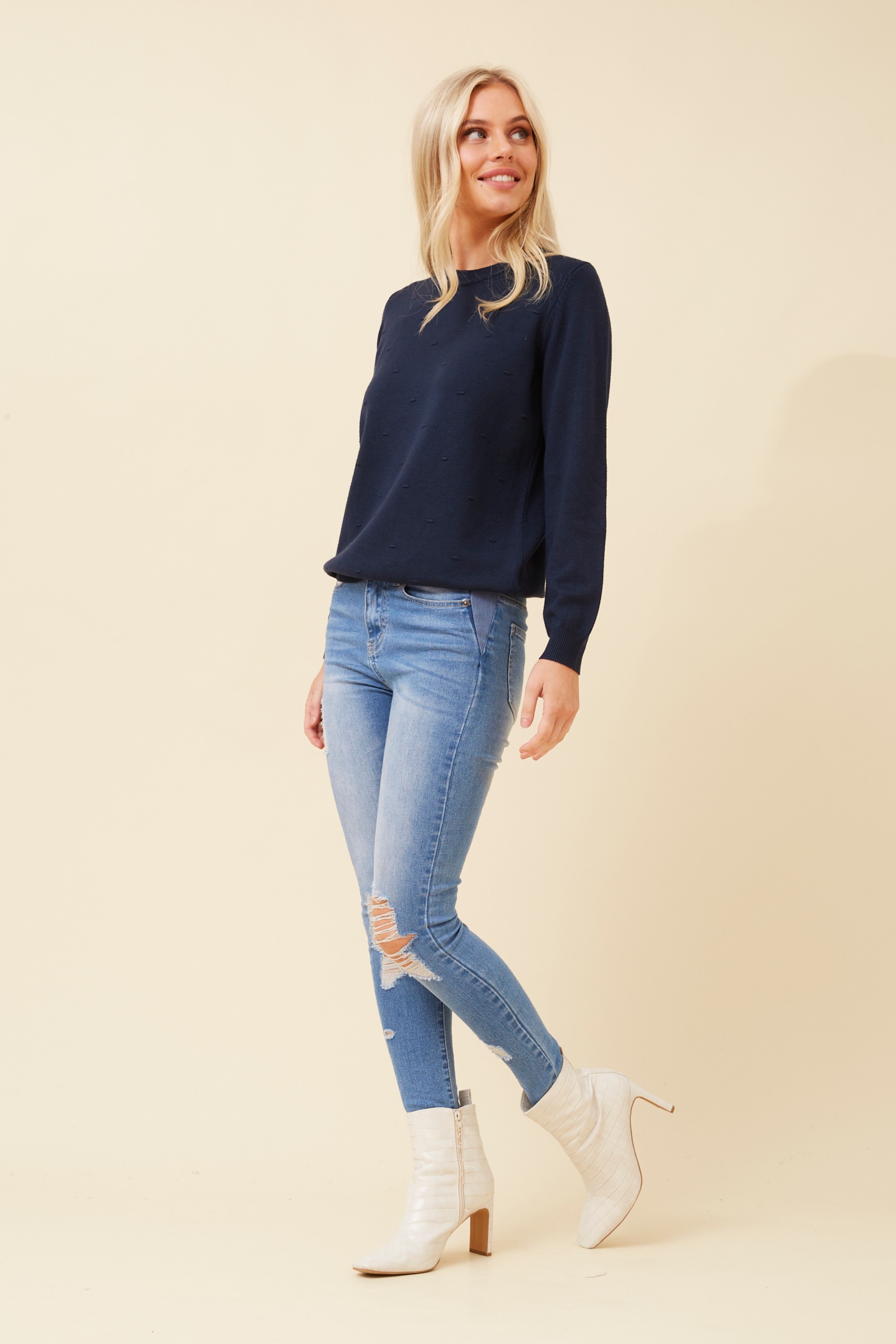 ANGIE POLKA DOT KNIT PULLOVER