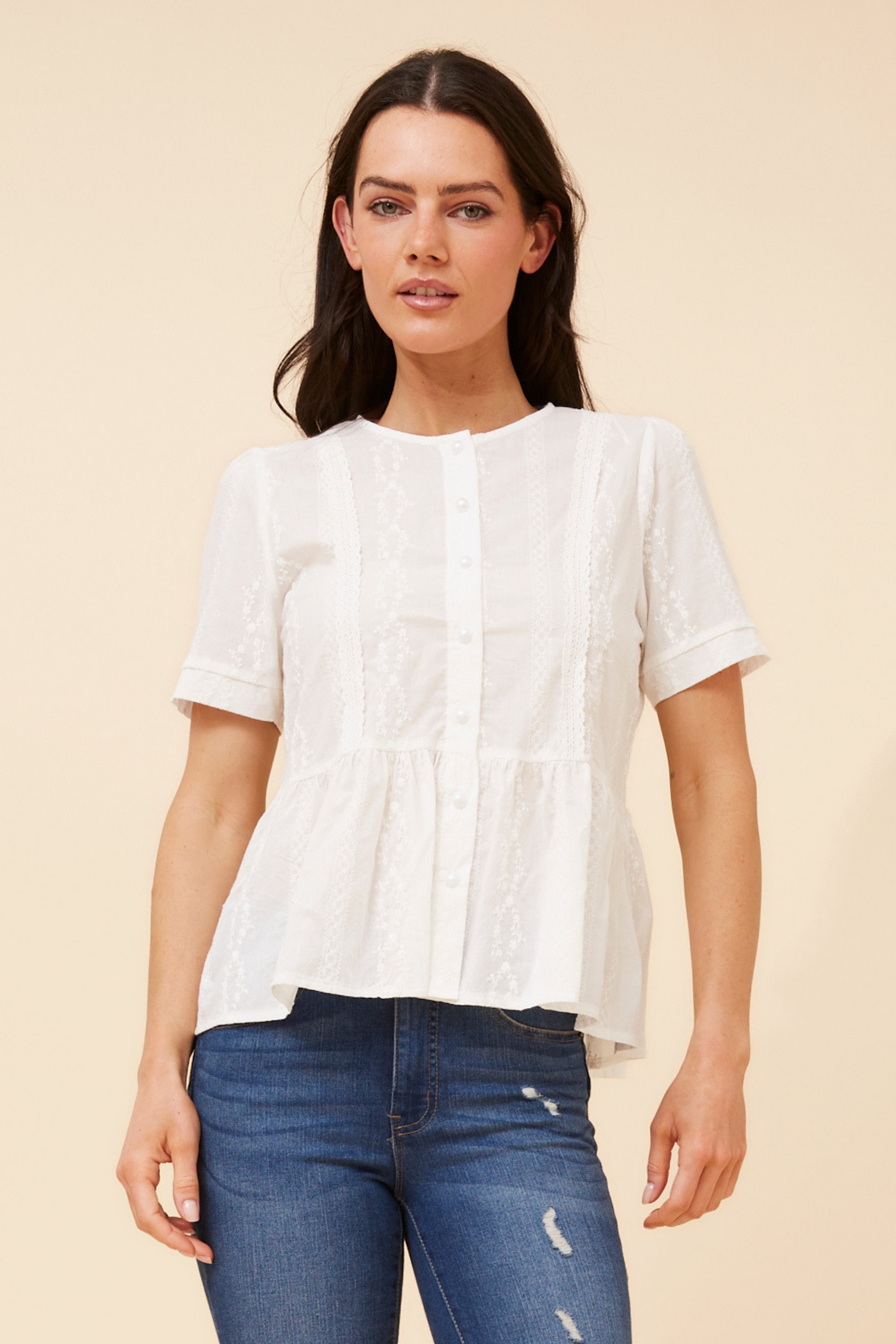 ANICA EMBROIDERED PEPLUM TOP