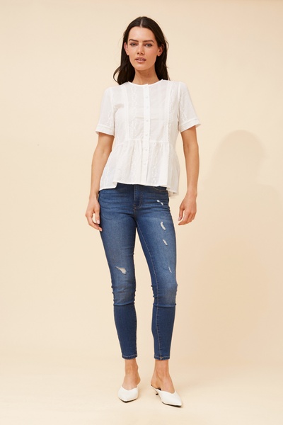 ANICA EMBROIDERED PEPLUM TOP