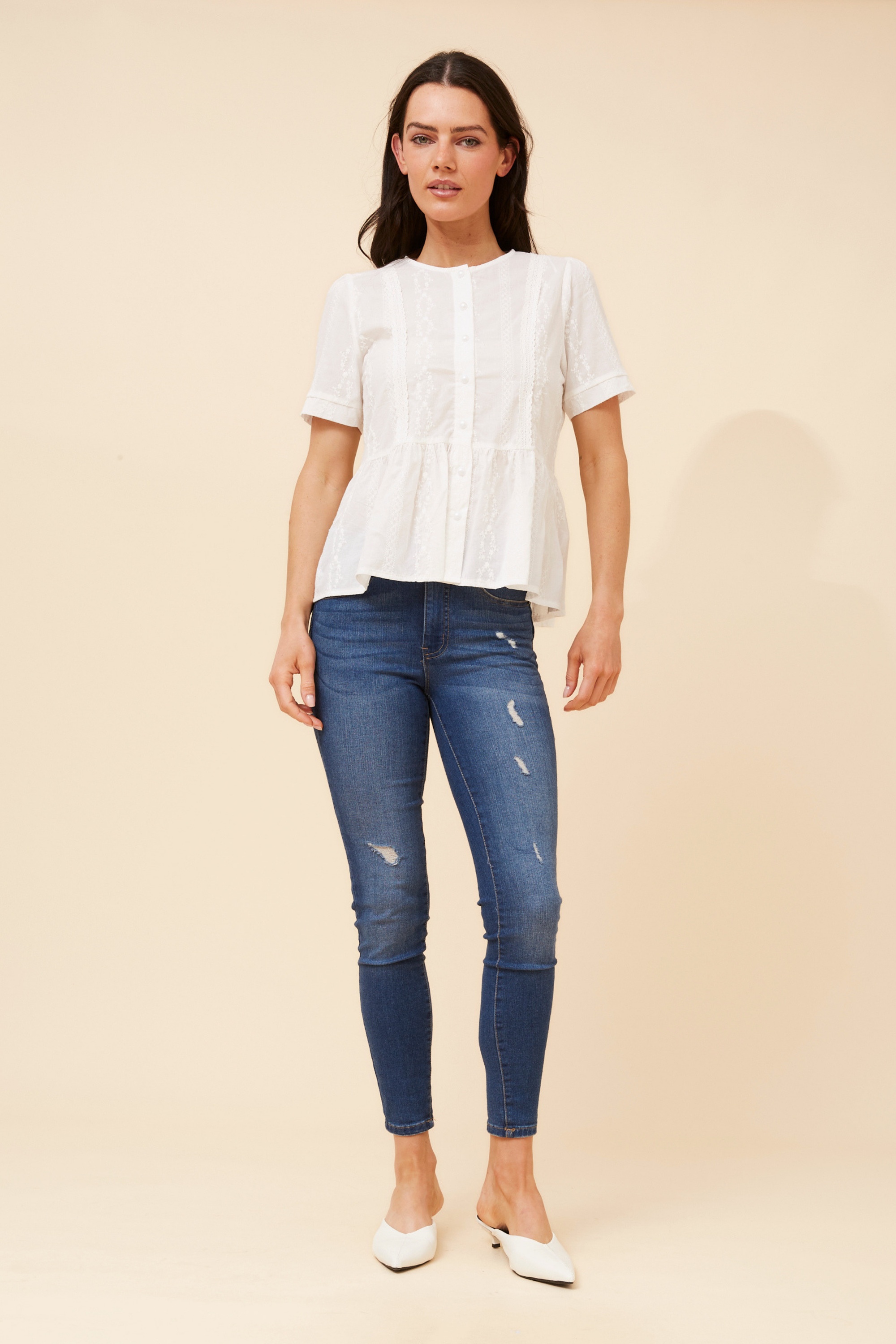 ANICA EMBROIDERED PEPLUM TOP
