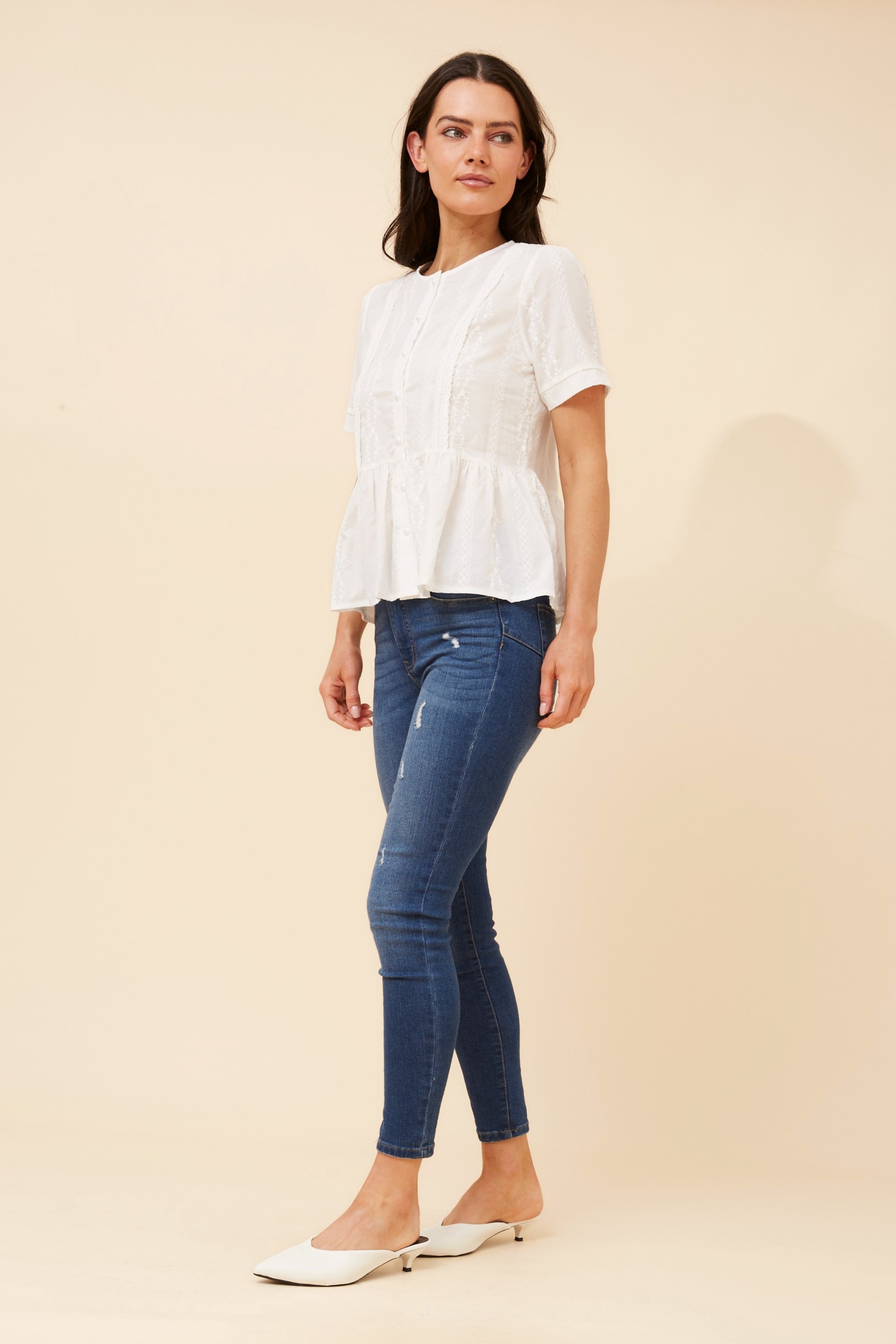 ANICA EMBROIDERED PEPLUM TOP