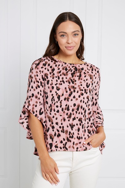 ANIMAL PRINT FLUTE SLEEVE BLOUSE
