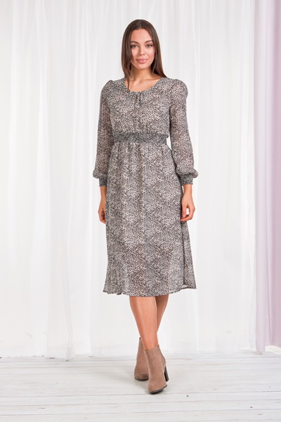 Animal print shirred waist dress