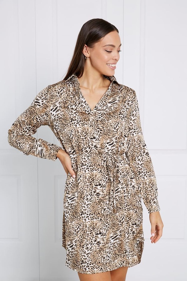 long animal print shirt dress