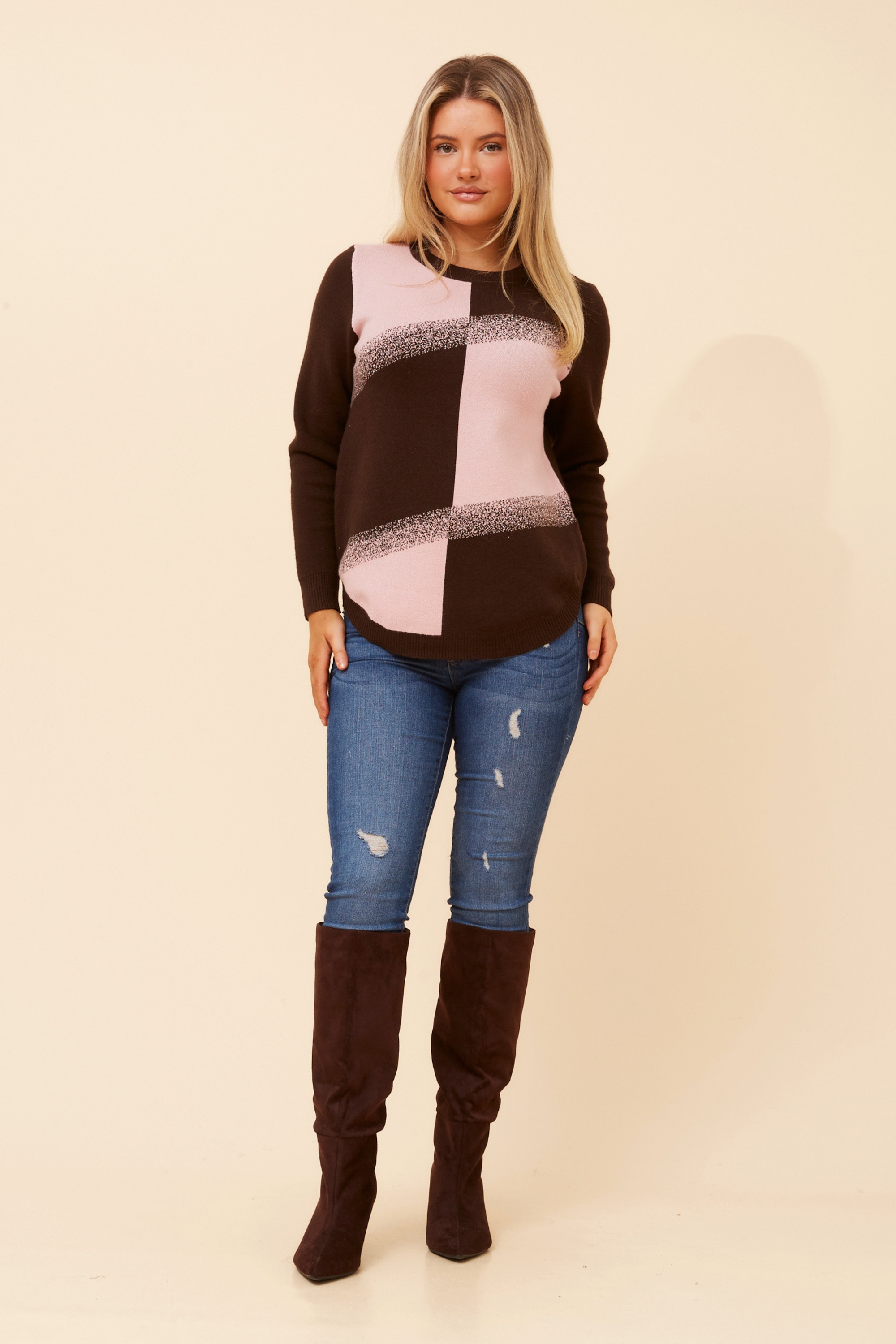 ANITA  COLOUR BLOCK KNIT PULLOVER
