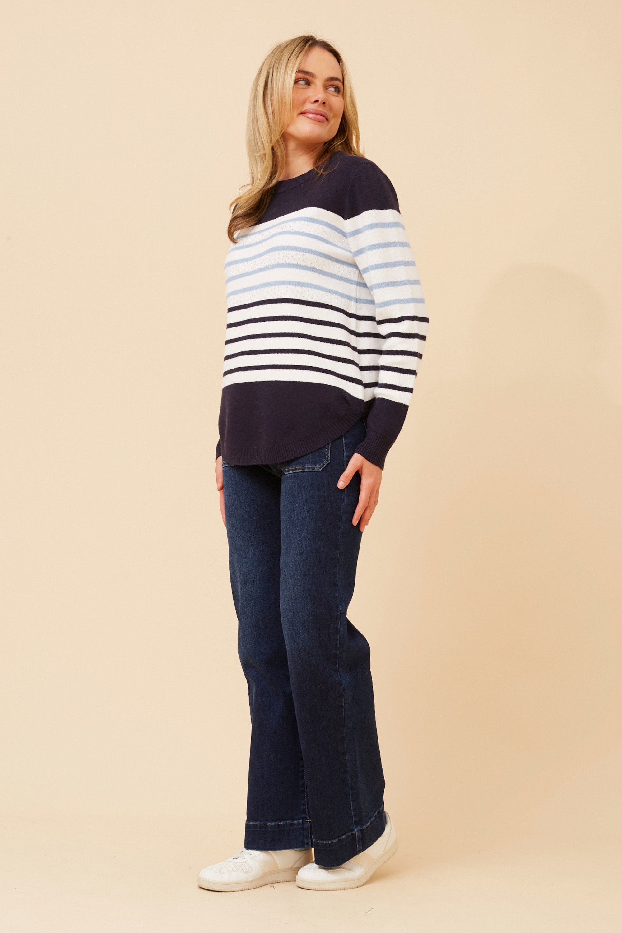 ANITA STRIPE PRINT KNIT PULLOVER