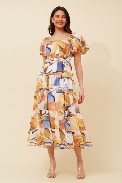 ANNETTE ABSTRACT PRINT MIDI DRESS