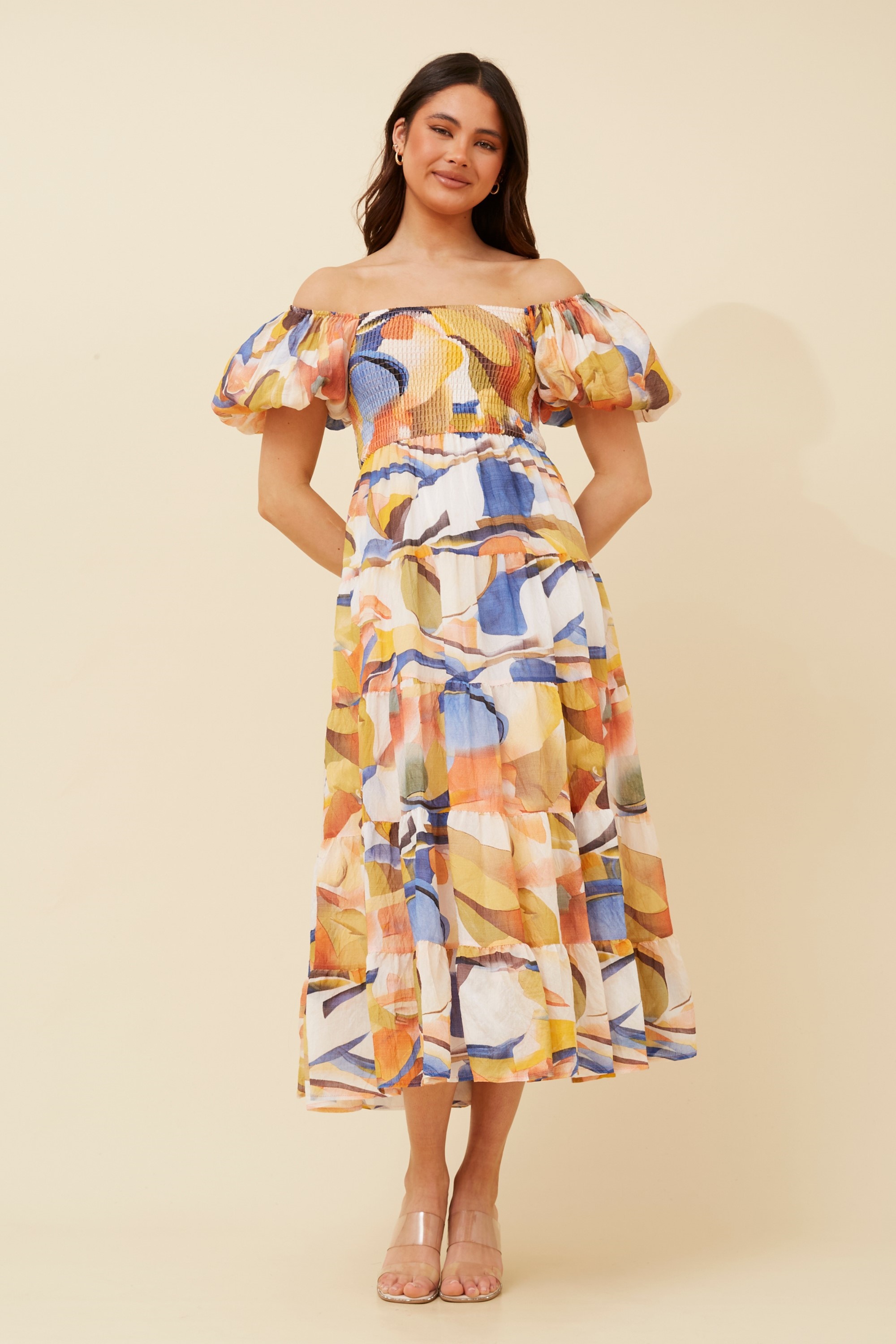 ANNETTE ABSTRACT PRINT MIDI DRESS