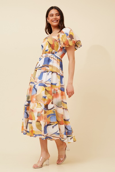 ANNETTE ABSTRACT PRINT MIDI DRESS