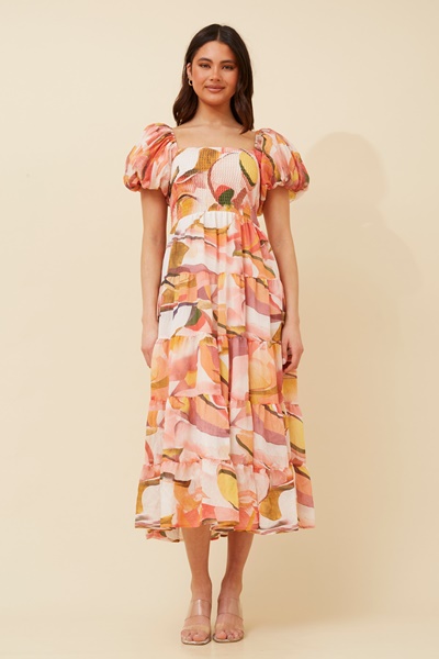 ANNETTE ABSTRACT PRINT MIDI DRESS