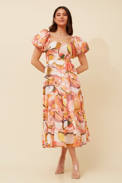 ANNETTE ABSTRACT PRINT MIDI DRESS