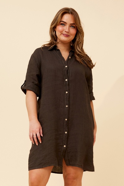 ANNIKA SOLID LINEN SHIFT DRESS