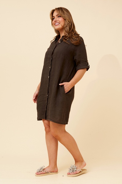 ANNIKA SOLID LINEN SHIFT DRESS