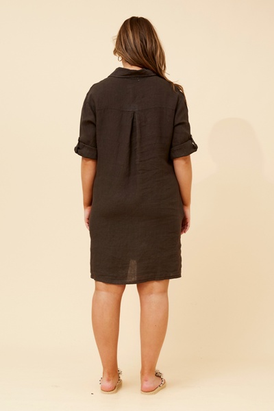 ANNIKA SOLID LINEN SHIFT DRESS