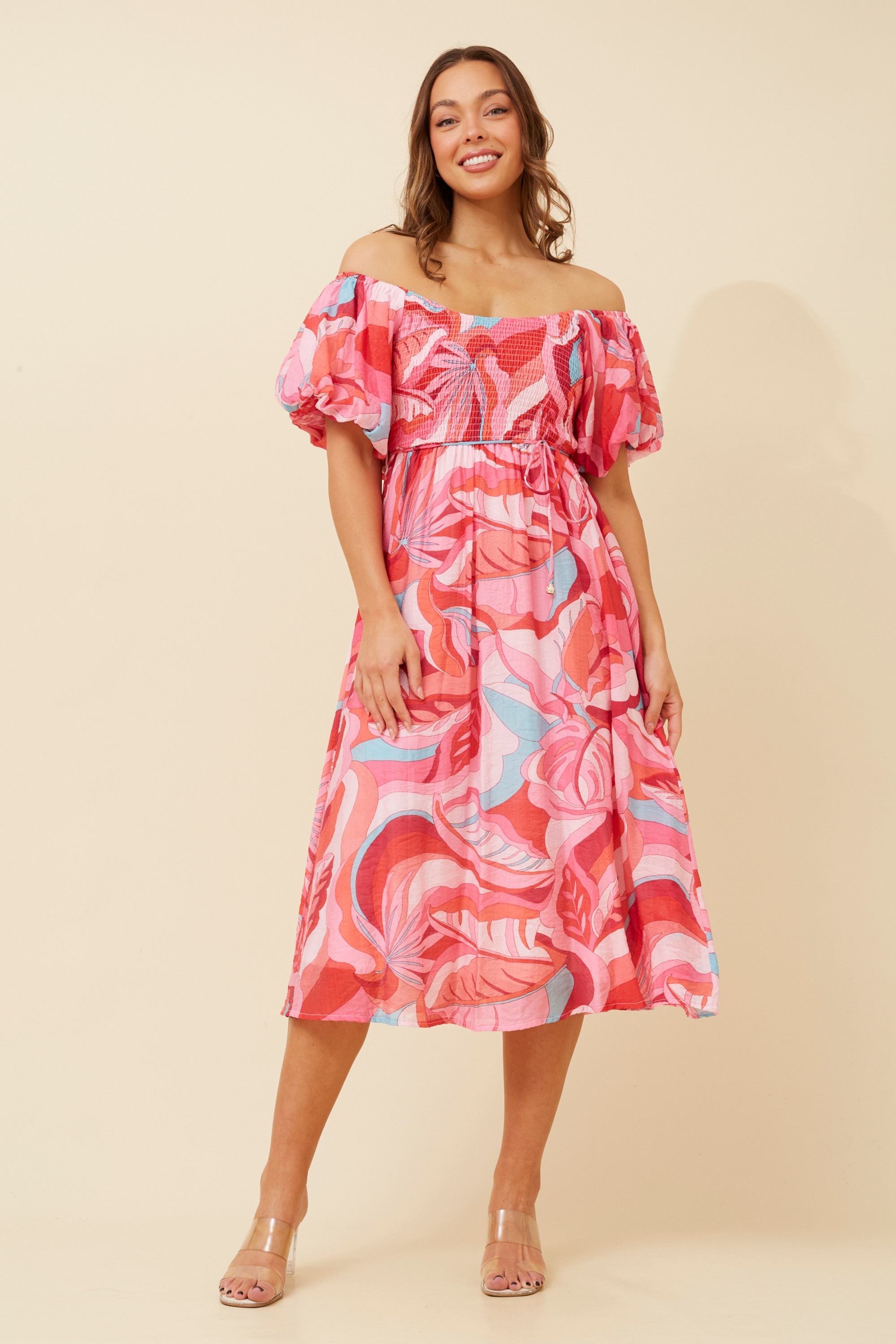 ANOK PUFF SLEEVE MIDI DRESS