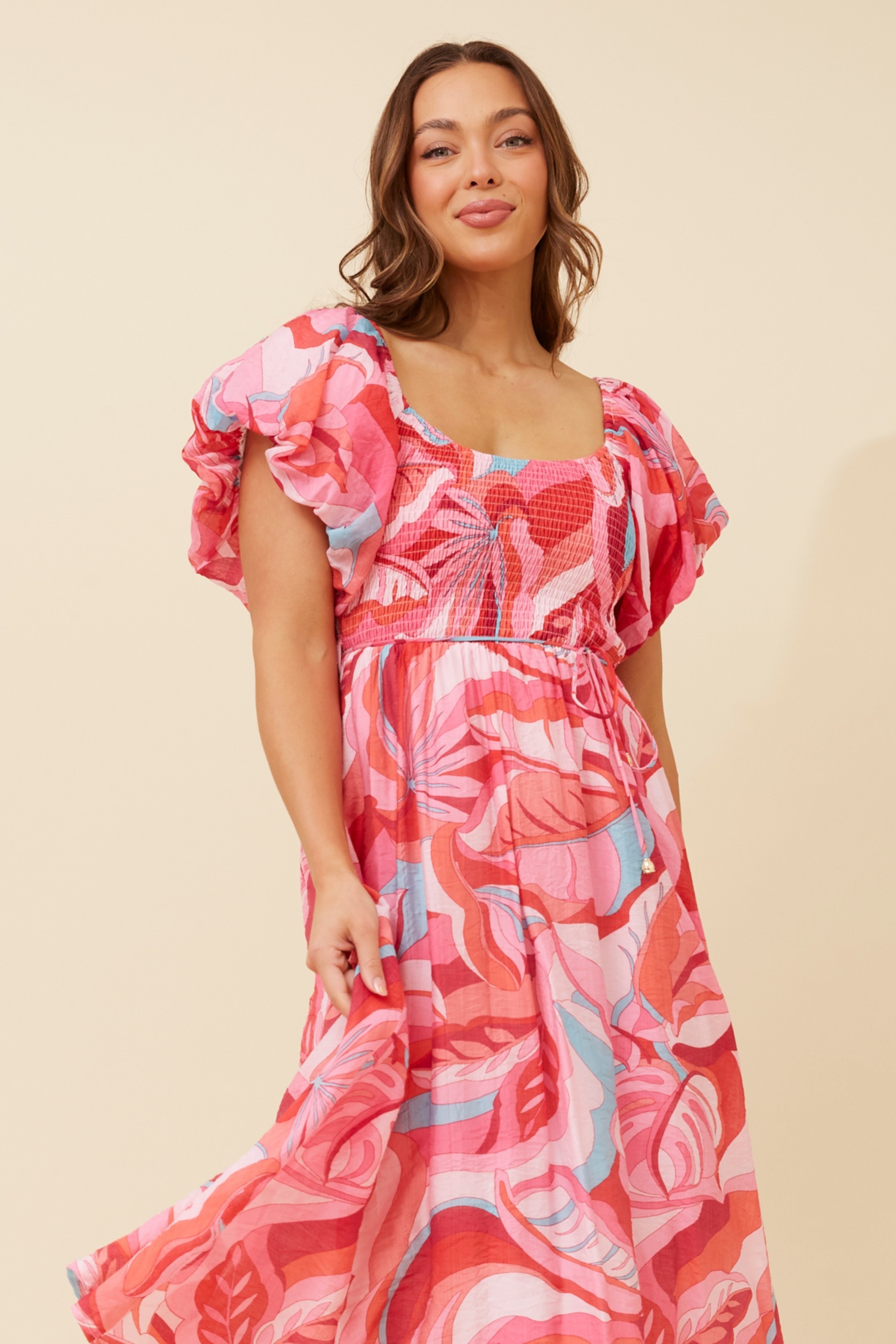 ANOK PUFF SLEEVE MIDI DRESS