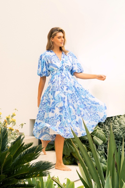 ANUSHKA PAISLEY PRINT MIDI DRESS