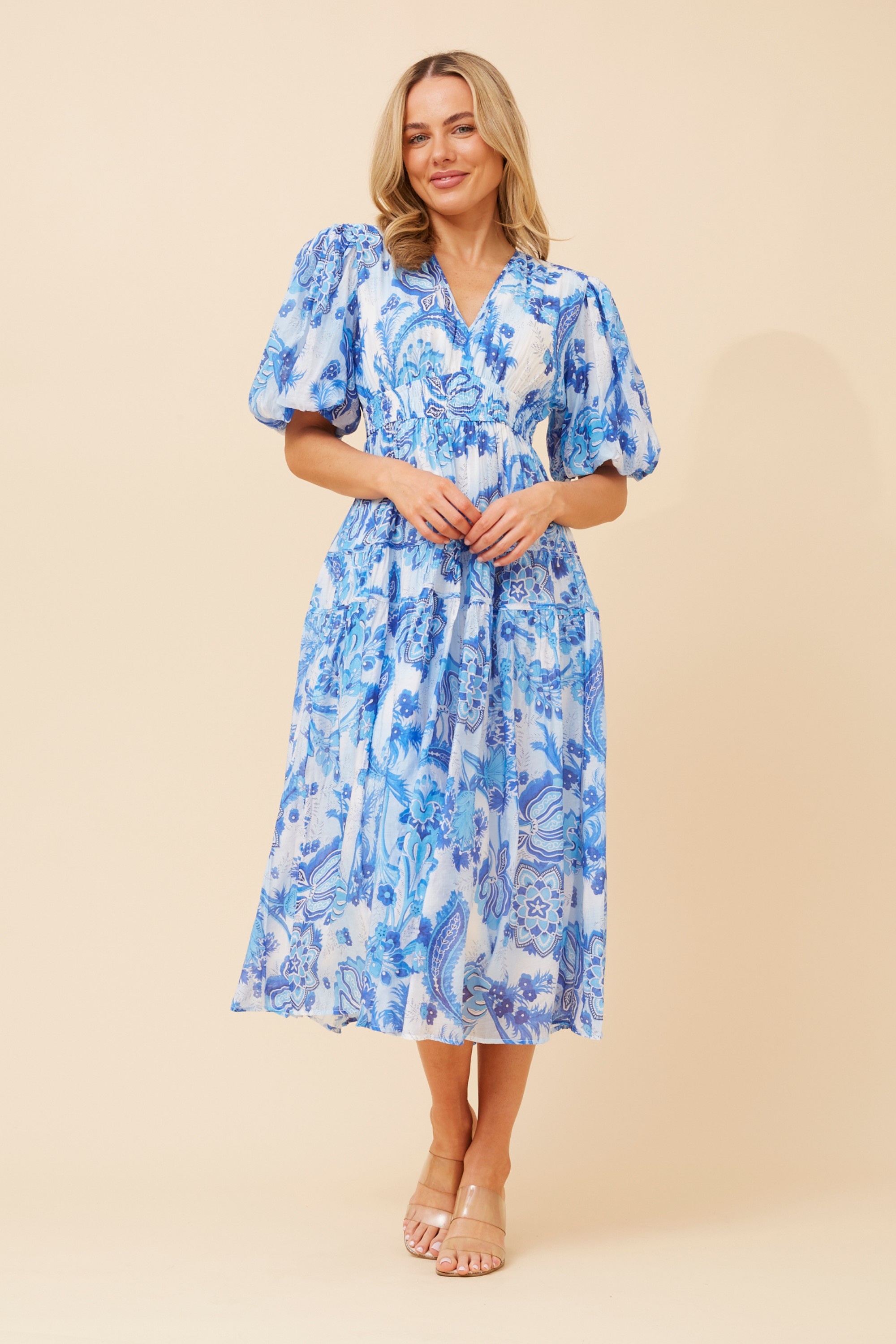 ANUSHKA PAISLEY PRINT MIDI DRESS