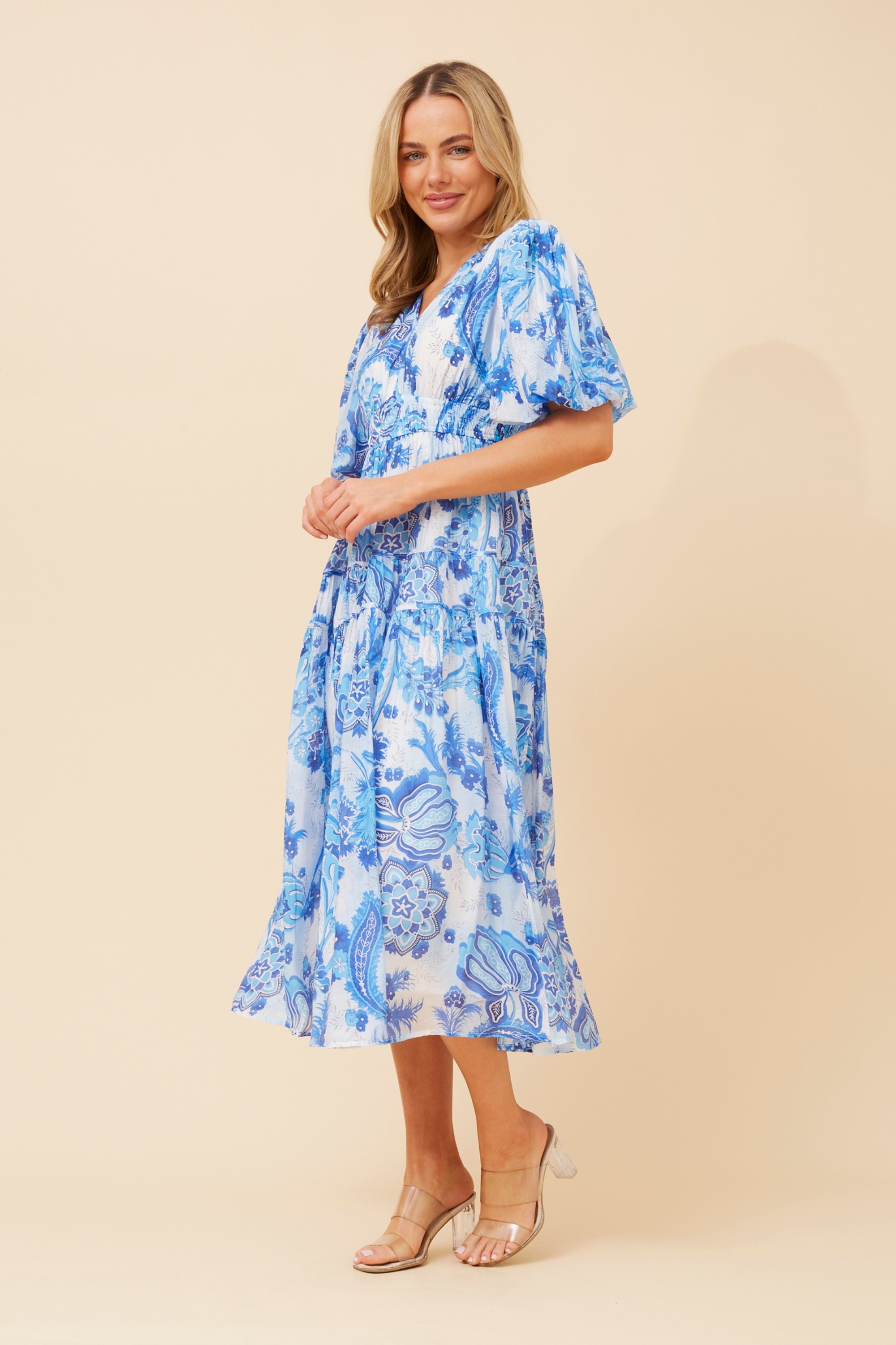 ANUSHKA PAISLEY PRINT MIDI DRESS