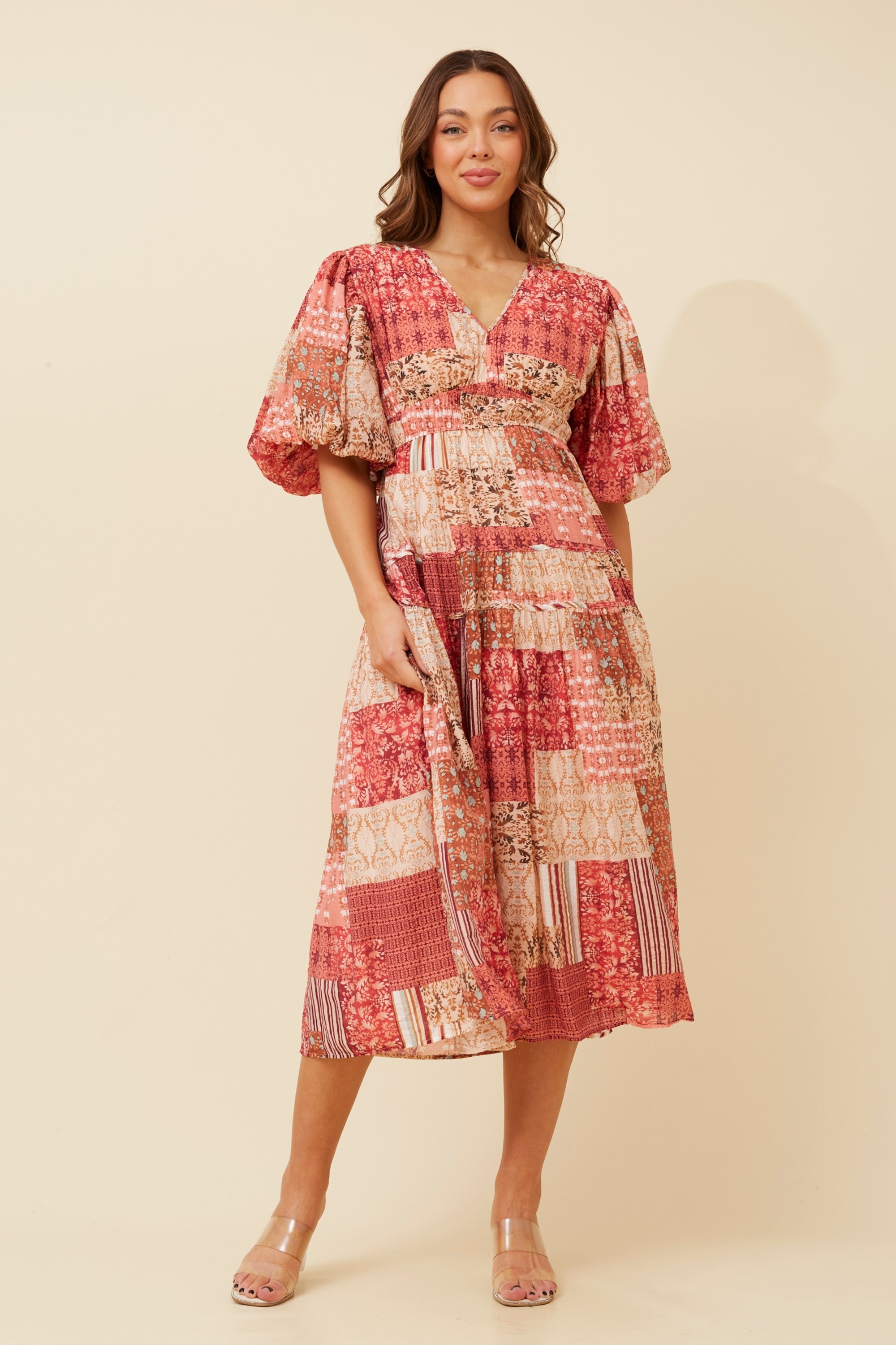 ANUSHKA PATCHWORK MIDI DRESS