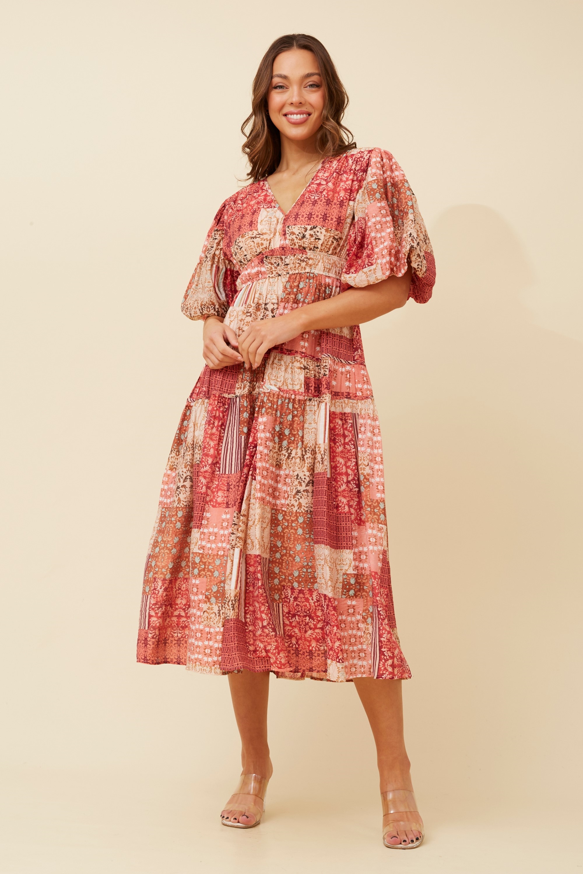 ANUSHKA PATCHWORK MIDI DRESS