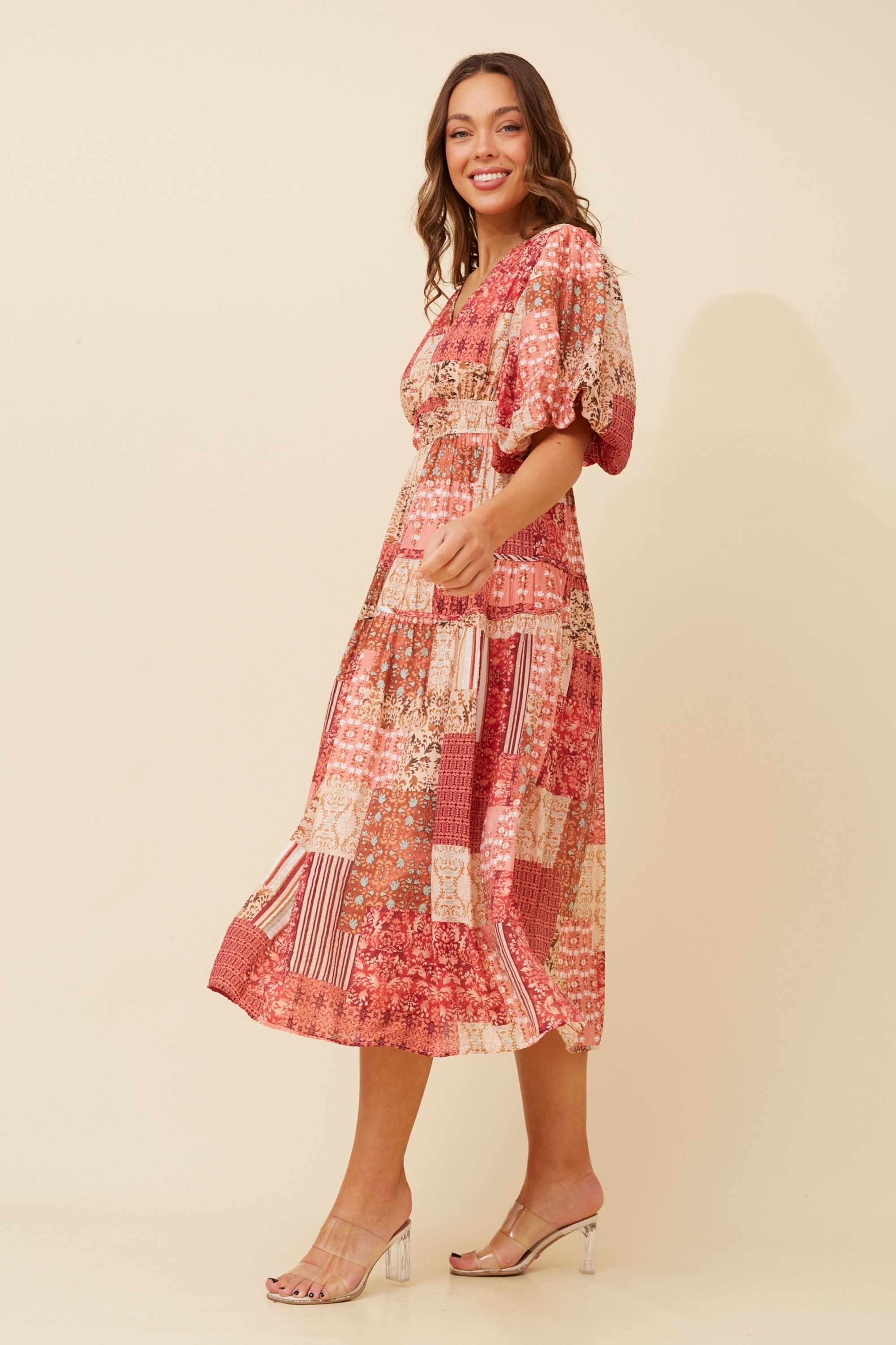 ANUSHKA PATCHWORK MIDI DRESS