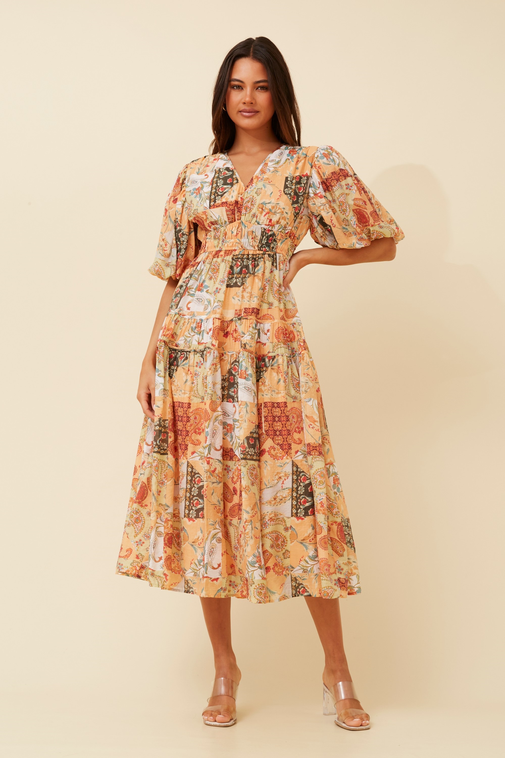 ANUSHKA PATCHWORK MIDI DRESS