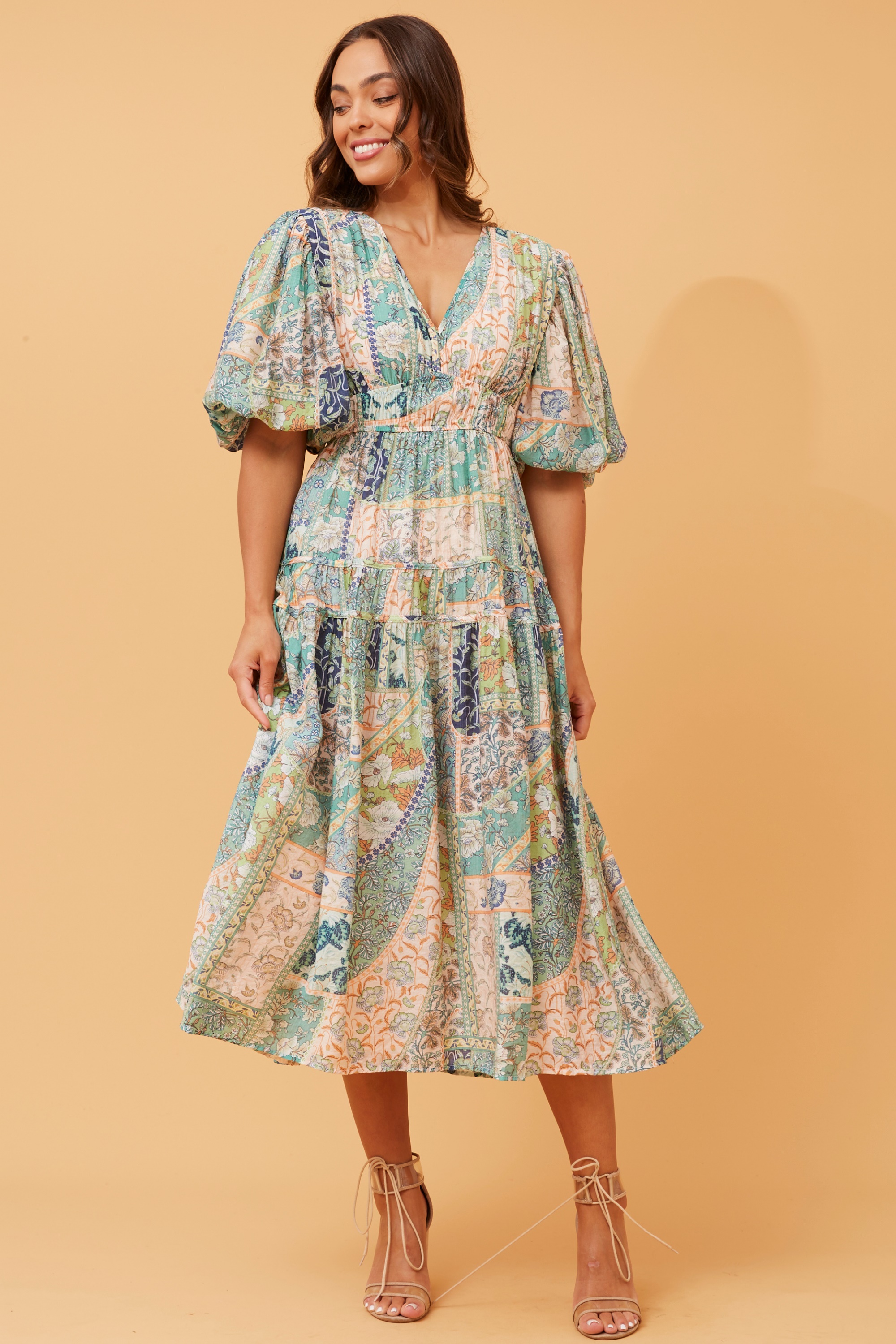 ANUSHKA PATCHWORK PRINT DRESS