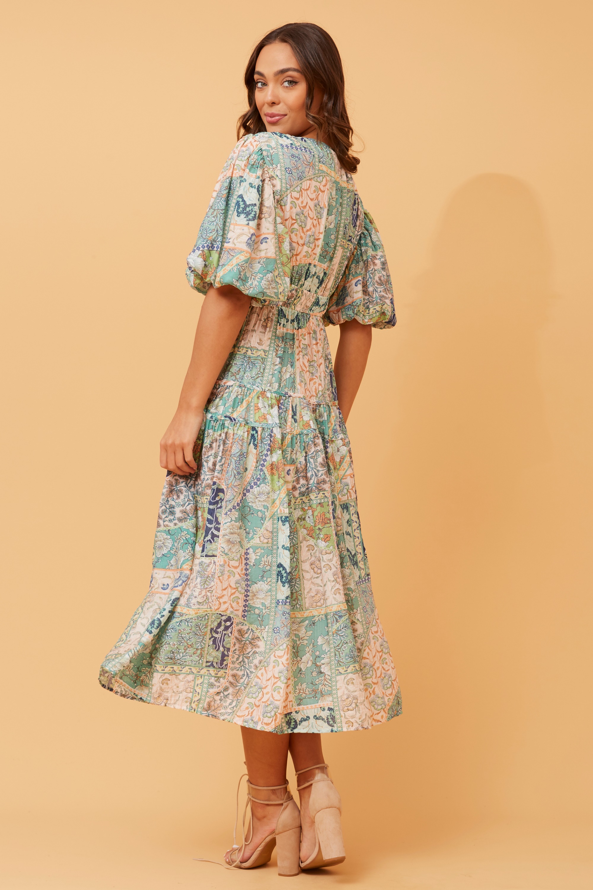 ANUSHKA PATCHWORK PRINT DRESS