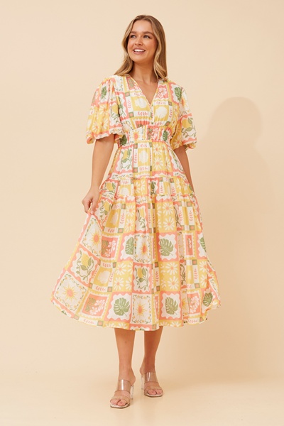 ANUSHKA PATCHWORK PRINT DRESS
