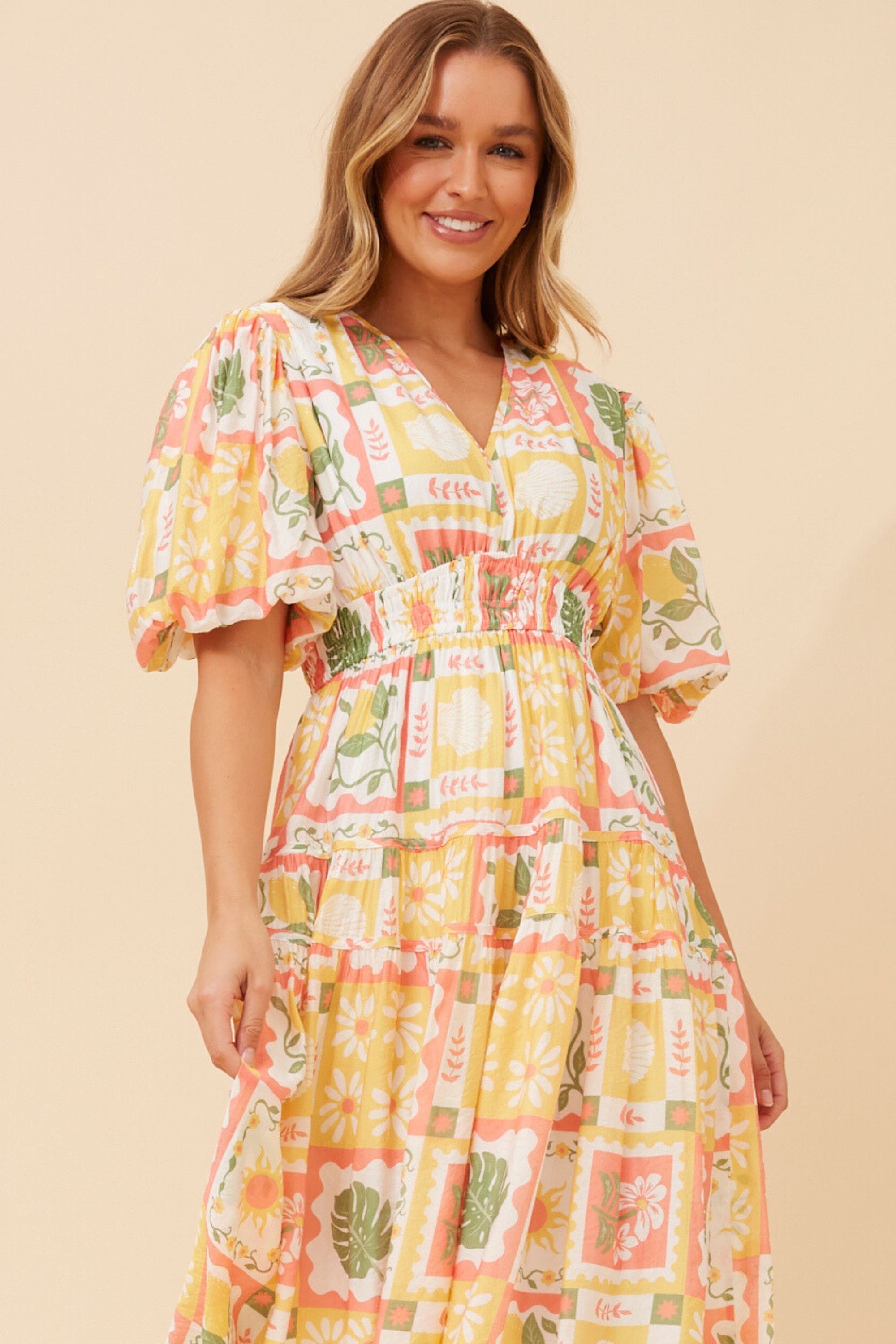 ANUSHKA PATCHWORK PRINT DRESS